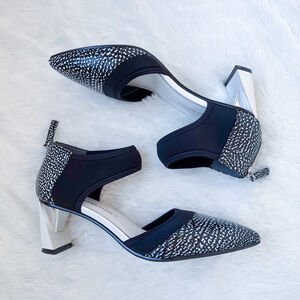 United Nude Zink D'orsay Mid Pointy Toe Heels Black White Size 39